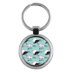 Rain Clouds Umbrella Blue Sky Pink Key Chains (round)  by Mariart