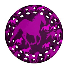 Pink Horses Horse Animals Pattern Colorful Colors Round Filigree Ornament (two Sides) by Simbadda