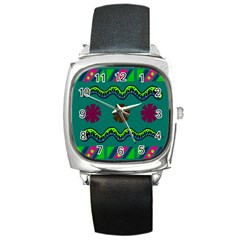 A Colorful Modern Illustration Square Metal Watch by Simbadda