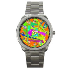 Background With Colorful Triangles Sport Metal Watch by Simbadda