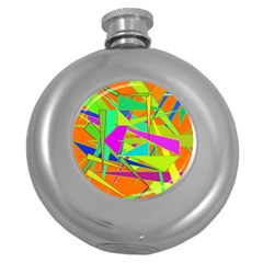 Background With Colorful Triangles Round Hip Flask (5 Oz)