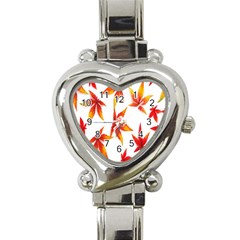 Colorful Autumn Leaves On White Background Heart Italian Charm Watch by Simbadda