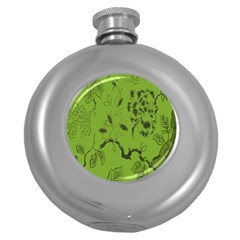 Abstract Green Background Natural Motive Round Hip Flask (5 Oz)