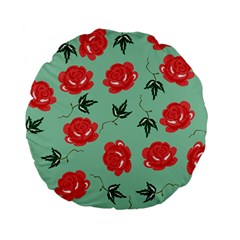 Floral Roses Wallpaper Red Pattern Background Seamless Illustration Standard 15  Premium Flano Round Cushions by Simbadda