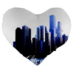 Abstract Of Downtown Chicago Effects Large 19  Premium Flano Heart Shape Cushions by Simbadda