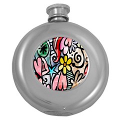 Digitally Painted Abstract Doodle Texture Round Hip Flask (5 Oz) by Simbadda