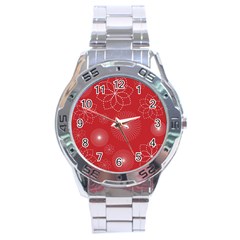 Floral Spirals Wallpaper Background Red Pattern Stainless Steel Analogue Watch by Simbadda