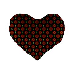 Dollar Sign Graphic Pattern Standard 16  Premium Flano Heart Shape Cushions by dflcprints
