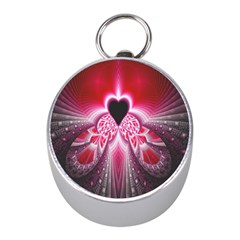 Illuminated Red Hear Red Heart Background With Light Effects Mini Silver Compasses by Simbadda