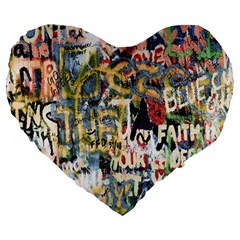 Graffiti Wall Pattern Background Large 19  Premium Flano Heart Shape Cushions by Simbadda