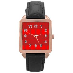 Red Flowers Velvet Flower Pattern Rose Gold Leather Watch  by Simbadda