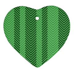 Green Herringbone Pattern Background Wallpaper Heart Ornament (two Sides) by Simbadda