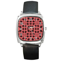 Digital Computer Graphic Seamless Patterned Ornament In A Red Colors For Design Square Metal Watch by Simbadda