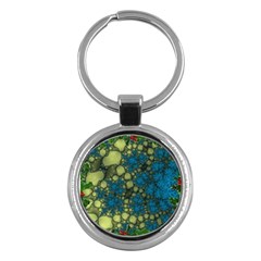 Holly Frame With Stone Fractal Background Key Chains (round)  by Simbadda