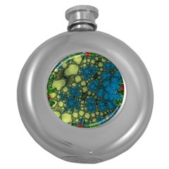 Holly Frame With Stone Fractal Background Round Hip Flask (5 Oz) by Simbadda