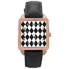 Broken Chevron Wave Black White Rose Gold Leather Watch 