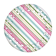 Diagonal Stripes Color Rainbow Pink Green Red Blue Ornament (round Filigree) by Mariart