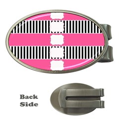 Custom Water Bottle Labels Line Black Pink Money Clips (oval)  by Mariart