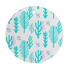 Forest Drop Blue Pink Polka Circle Ornament (round)