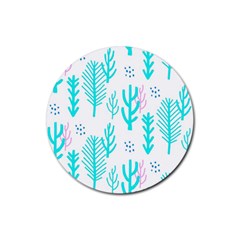 Forest Drop Blue Pink Polka Circle Rubber Coaster (round) 