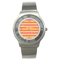 Horizontal Pink Yellow Line Stainless Steel Watch by Mariart