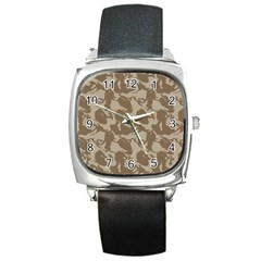 Initial Camouflage Brown Square Metal Watch