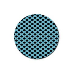 Polka Dot Blue Black Rubber Coaster (round)  by Mariart