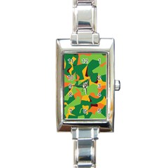 Initial Camouflage Green Orange Yellow Rectangle Italian Charm Watch by Mariart