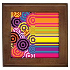 Retro Circles And Stripes Colorful 60s And 70s Style Circles And Stripes Background Framed Tiles by Simbadda
