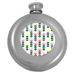 Floral Wallpaer Pattern Bright Bright Colorful Flowers Pattern Wallpaper Background Round Hip Flask (5 Oz)