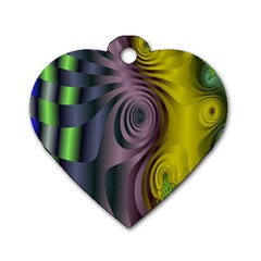 Fractal In Purple Gold And Green Dog Tag Heart (one Side) by Simbadda