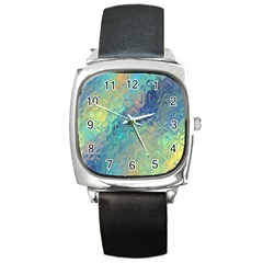 Colorful Patterned Glass Texture Background Square Metal Watch by Simbadda