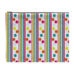 Stripes And Polka Dots Colorful Pattern Wallpaper Background Cosmetic Bag (xl) by Nexatart