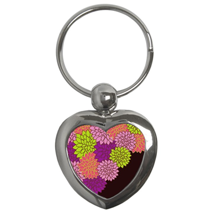 Floral Card Template Bright Colorful Dahlia Flowers Pattern Background Key Chains (Heart) 