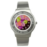 Floral Card Template Bright Colorful Dahlia Flowers Pattern Background Stainless Steel Watch