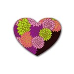 Floral Card Template Bright Colorful Dahlia Flowers Pattern Background Heart Coaster (4 pack) 