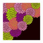 Floral Card Template Bright Colorful Dahlia Flowers Pattern Background Medium Glasses Cloth