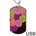 Floral Card Template Bright Colorful Dahlia Flowers Pattern Background Dog Tag USB Flash (Two Sides)