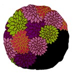 Floral Card Template Bright Colorful Dahlia Flowers Pattern Background Large 18  Premium Round Cushions