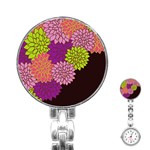 Floral Card Template Bright Colorful Dahlia Flowers Pattern Background Stainless Steel Nurses Watch