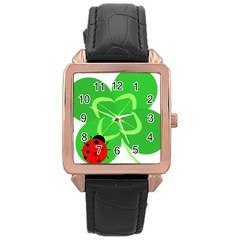 Insect Flower Floral Animals Green Red Line Rose Gold Leather Watch  by Mariart
