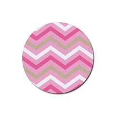Pink Red White Grey Chevron Wave Rubber Round Coaster (4 Pack)  by Mariart