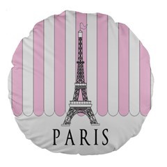 Pink Paris Eiffel Tower Stripes France Large 18  Premium Round Cushions