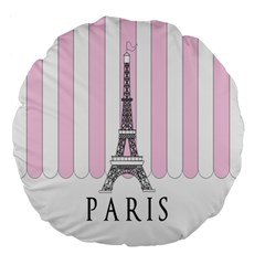 Pink Paris Eiffel Tower Stripes France Large 18  Premium Flano Round Cushions