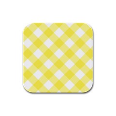Plaid Chevron Yellow White Wave Rubber Square Coaster (4 Pack) 