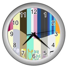 Rainbow Color Line Vertical Rose Bubble Note Carrot Wall Clocks (silver) 