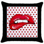 Sexy Lips Red Polka Dot Throw Pillow Case (Black) Front