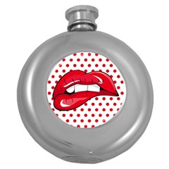 Sexy Lips Red Polka Dot Round Hip Flask (5 Oz) by Mariart