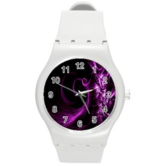 Purple Flower Floral Round Plastic Sport Watch (m) by Mariart