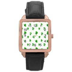 Leaf Green White Rose Gold Leather Watch  by Mariart